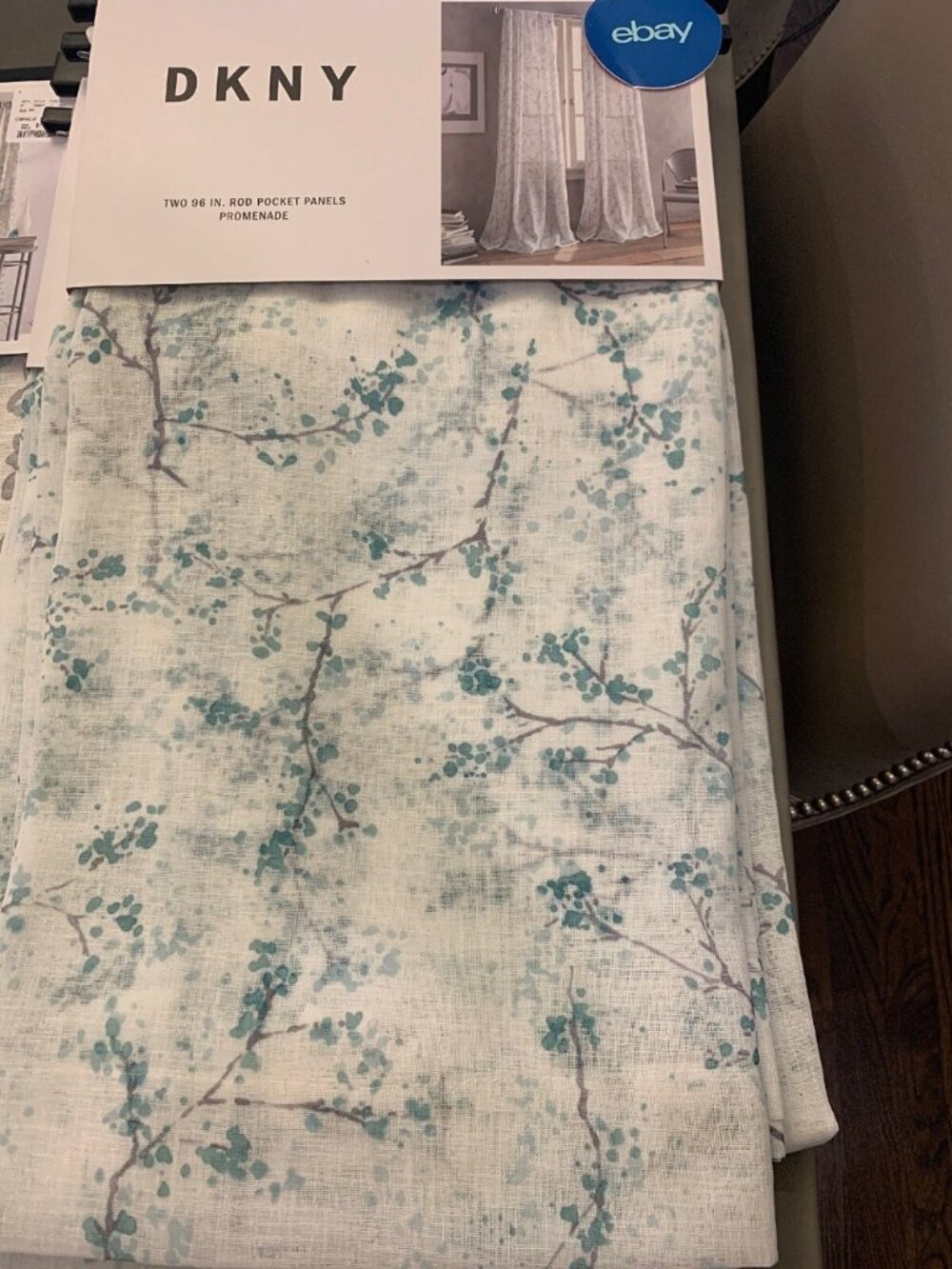 DKNY Promenade Rod Pocket Panels Set Of 2 Green White Sheer Curtains 96